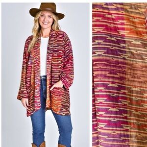 Maggie Sweet Aztec Southwestern Boho Jacket Kimono Colorful Cardigan Size XL